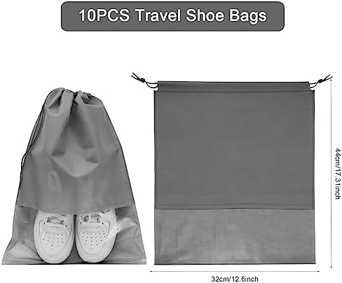 GAOHAN 10Pcs Shoe Bags for Travel,Shoe Bags,Shoe Travel Bag,Drawstring Non-Woven Shoes Storage Bags with Transparent Window for Daily and Travel Use(Grey) - Image 2