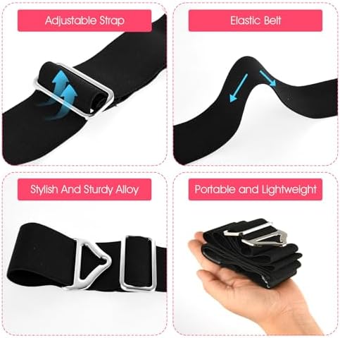 2-in-1 Travel Belt for Luggage Straps Over Handle for Add a Bag, Adjustable Travel Luggage Belt Strap with Alloy Buckle Elastic Belt for Carry On Bag, Suitcase Strap Travel Accessories(Black) - Image 3