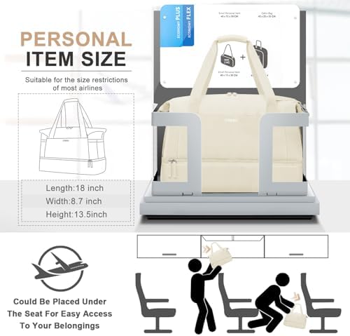 ETRONIK Gym Bag Womens, Sports Travel Duffel Bag with USB Charging Port, Weekend Overnight Bag for Women with Wet Pocket and Shoes Compartment, Hospital Bag, Beige - Image 2