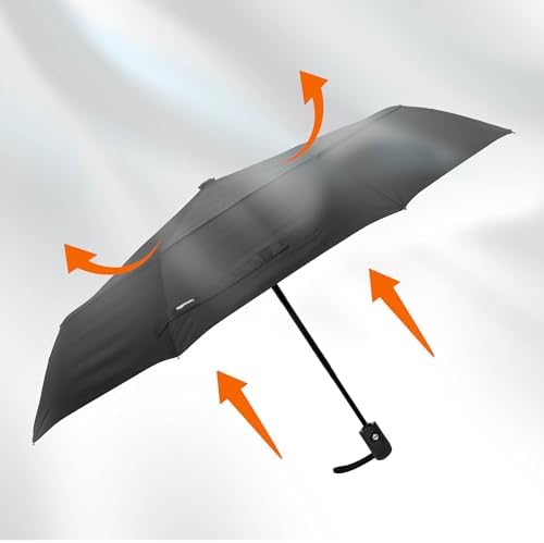 Amazon Basics Round Automatic Travel Compact Umbrella Windproof Strong, with Wind Vent, Black, One Size - Image 5