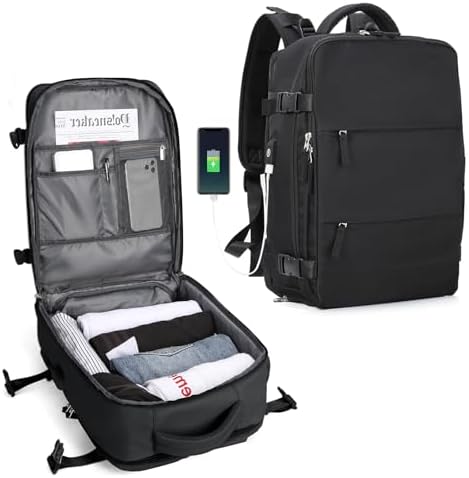 SZLX Large Travel Backpack Women, Carry On Backpack Men,Hiking Backpack Waterproof Outdoor Sports Rucksack Casual Daypack School Bag Fit 14 Inch Laptop with USB Charging Port Shoes Compartment