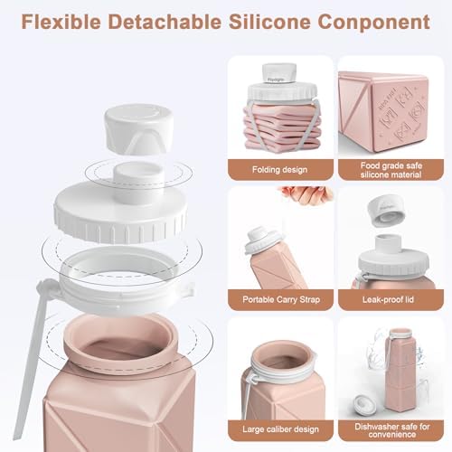 Collapsible Water Bottles,Leak-Proof Silicone Bpa Free Bottles,Durable & Foldable Lightweight Outdoor Portable Reusable Water Bottle For Sports Gym,Travel, Camping,Detachable For Dishwasher - Image 6