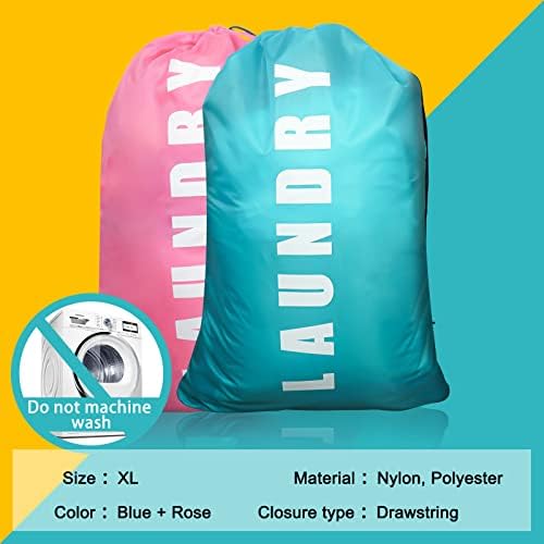 2 Pack Upgrade Extra Large Travel Laundry Bag with Drawstring,24" x 36" Durable Rip-Stop Dirty Clothes Shoulder Bag for Travel, Bathroom Home or Dormitory (Blue Pink) - Image 7