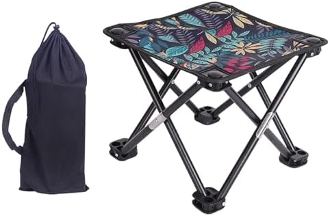 Portable Folding Camping Stool, Mini Lightweight Outdoor Collapsible Slacker Chairs Seat, Collapsible Camp Stool for Fishing Picnic, Beach BBQ, Travel and Hiking with Carry Waterproof Pocket