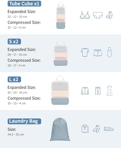 Narwey 6 Set Compression Packing Cubes for Backpack and Suitcases, Travel Organiser Packing Bags for Carry on Hand Luggage Travel Essentials Bag for Women and Girls (Grayish Blue) - Image 6