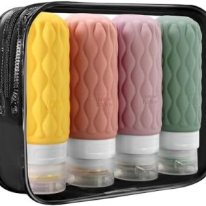 100 ml Silicone Travel Bottles for Toiletries with Labels/Clear Bag, Holiday Travel Essentials Leakproof Refillable Squeeze Travel Size Containers Set for Shampoo and Conditioner