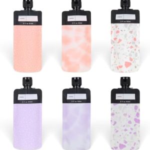 Sibba 6 Pcs Leak Proof Empty Squeeze Pouches 3 oz Portable Shampoo Liquid Container Refillable Travel Size Containers TSA Approved Travel Bottles Makeup Packing Bag for Lotion Face Cream Hand Soap