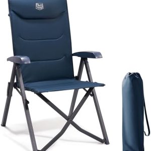 TIMBER RIDGE Camping Chairs for Adults Heavy Duty, Oversized Folding Garden Chair, High Back Outdoor Chair Luxury for Caravan Dining Beach Picnic, Adjustable 4-Position, Support 150kg, Blue