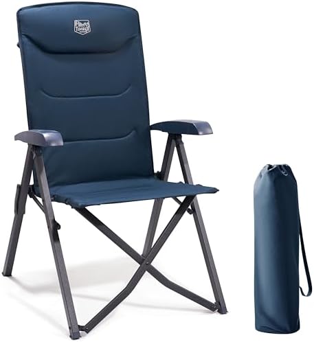 TIMBER RIDGE Camping Chairs for Adults Heavy Duty, Oversized Folding Garden Chair, High Back Outdoor Chair Luxury for Caravan Dining Beach Picnic, Adjustable 4-Position, Support 150kg, Blue