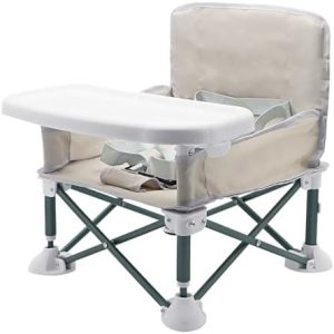 Baby Camping Chair with Tray, Folding Toddler Booster Seat, Portable High Chair Seat Baby Chair with Travel Bag, Travel Highchair, Baby Feeding Chair for Picnic Camping Beach Travel