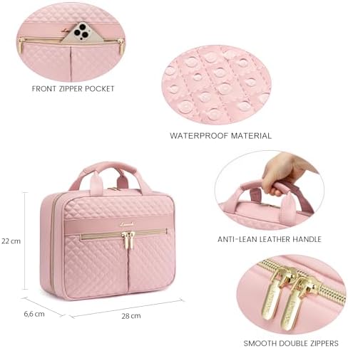LOVEVOOK Toiletry Bag for Women, Large Toiletries Makeup Bags with Hook, Hanging Travel Wash Bag, Waterproof Cosmetic Organizer Ladies for Full Sized Container Vacation Essentials, Rose - Image 3