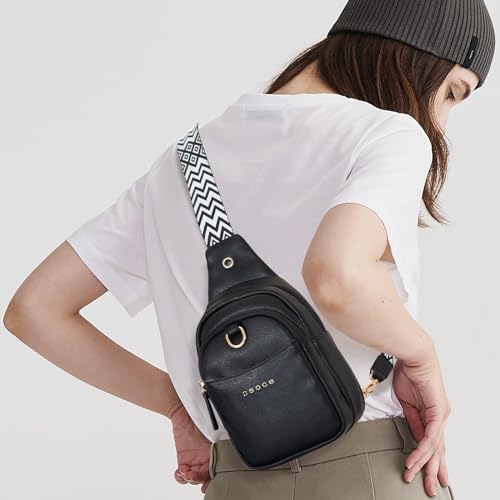 OSOCE Crossbody Bag for Women PU Sling Belt Bag Small Shoulder Chest Bag Purses with Adjustable Guitar Strap Phone Cable Hole Fanny Pack Cross Body Bags with for Ladies Travel Shopping. - Image 2