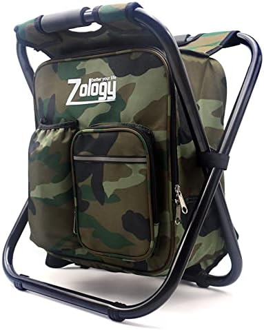 Folding Camping Chair Stool Backpack with Cooler Insulated Picnic Bag, Camouflage Portable Hiking Seat Table Bag for Outdoor Indoor Fishing Travel Beach BBQ