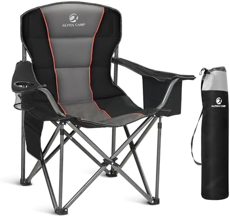ALPHA CAMP Camping Chairs for Adults Heavy Duty Camping Chair Up to 200 kg Folding Camp Chair with Cup Holder and Cooler Bag for Outdoor Picnic Fishing, Lightweight and Portable, Black