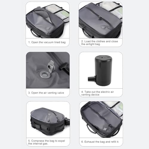 Vacuum Backpack Travel Bag, Expandable 36-55L Carry-On Compression Backpack with Pump, Separation of Dry and Wet Liquid, 180° Opening, for Business Travel - Image 5