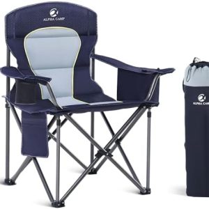 ALPHA CAMP Camping Chairs for Adults Heavy Duty Camping Chair Up to 200 kg Folding Camp Chair with Cup Holder and Cooler Bag for Outdoor Picnic Fishing, Lightweight and Portable, Navy Blue
