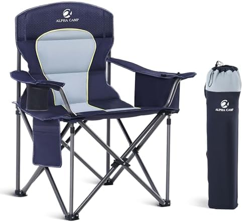 ALPHA CAMP Camping Chairs for Adults Heavy Duty Camping Chair Up to 200 kg Folding Camp Chair with Cup Holder and Cooler Bag for Outdoor Picnic Fishing, Lightweight and Portable, Navy Blue