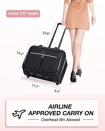 bagsmart 17.3 Inch Rolling Laptop Bag Women Men,Rolling Briefcase for Women with Wheels,Rolling Computer Bags Laptop Case for Office Travel Business,Quilted Black - Image 2