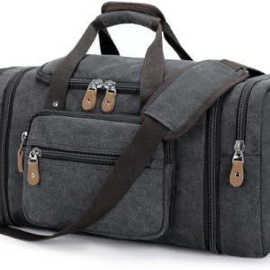 Gonex Expandable Canvas Holdall for Men, 50L / 60L Duffel - Multi-Pockets Overnight Weekend Bag, Unisex Holdall Travel Duffle - Weekender bag, Dark Grey