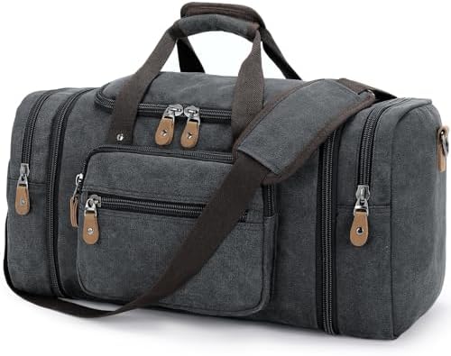 Gonex Expandable Canvas Holdall for Men, 50L / 60L Duffel - Multi-Pockets Overnight Weekend Bag, Unisex Holdall Travel Duffle - Weekender bag, Dark Grey