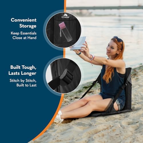 Voyager 2 Pack Folding Camping Chair - Lightweight & Portable with Carry Handle, Back Support, Adjustable Straps & Pocket - Durable & Waterproof for Festivals, Stadiums, Hiking & Garden (Black) - Image 5