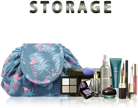 Lazy Drawstring Makeup Bags, Large Capacity Waterproof Travel Portable Cosmetic Bag Pouch Makeup Pouch Storage Organiser for Women Girl (Flamingo) - Image 2