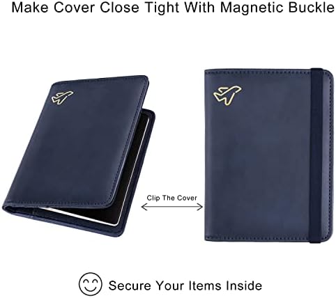 WALNEW Passport Holder, PU Leather Travel Passport Cover Wallet, RFID Passport Case with Card Holder, Travel Essentials for Women Men (Navy Blue) - Image 5