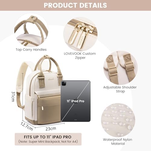 LOVEVOOK Backpack Womens Small Fashion Rucksack Bag for Ladies with USB Port Waterproof Handbag for Girls Anti-theft Mini Casual Daypack City Pack for School Uni Travel, Beige Khaki - Image 5