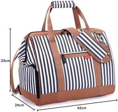Lekesky Weekend Overnight Bags for Women - 33l Top Large Opening Travel Duffles Bag, Holdall Bag for Airlines with Shoes Compartment (White Stripes,42 * 33 * 24cm) - Image 7