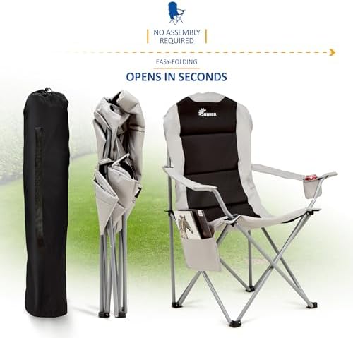 SUNMER Padded Camping Chairs - Set of 2 Deluxe Folding Chairs with Cup Holder and Side Pockets, Holds up to 120kg - Lightweight 3.3kg per Chair - Black & Grey - Image 5
