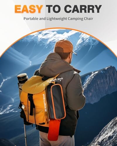 Ultra Lightweight Portable Outdoor Comfortable Folding Camping Chair with Carry Bag and Side Pocket, High Weight Capacity, Suitable for Camping, Fishing, Hiking, Traveling, Picnics, Orange - Image 6