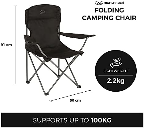 Highlander Camping Chair - Compact & Lightweight Folding Chair, 2.2kg, Portable Chair for Outdoors, Durable Steel Frame Arm Chair with Cup Holder - Image 3