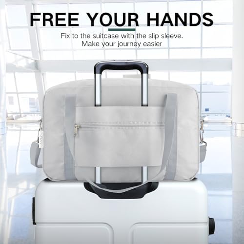 for Ryanair Cabin Bags 40x20x25 Underseat Travel Bag Small Hand Luggage Bag Tote Carry On Duffle Bag Gym Beach Overnight Flight Bag Weekend Bags for Women Men,Beige(with Shoulder Strap) - Image 2