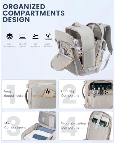 LOVEVOOK Travel Backpack Cabin Size for Women, Carry On Backpacks for Airplanes 25/30/40L, Womens Large Rucksack Bag, Flight Approved Hand Luggage Backpack, Waterproof Flight Bags for Travelling - Image 4