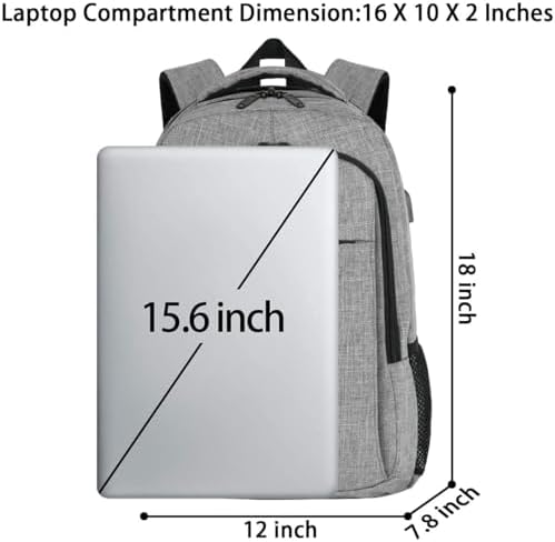 MATEIN Travel Laptop Backpack, Work Bag Lightweight Laptop Bag with USB Charging Port, Anti Theft Business Backpack, Water Resistant School Rucksack Gift for Men and Women, Fits 15.6 Inch, Grey - Image 7