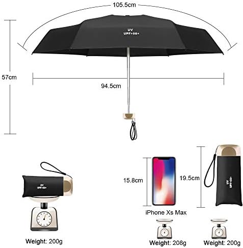 Vicloon Mini Umbrella, Pocket Umbrella (Black) with Golden Handle, 210T Black Rubber Cloth & 6 Aluminum Alloy Ribs, Foldable Compact Travel Umbrella, UPF>50+ UV Resistance, Rain and Sun Umbrella - Image 2