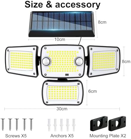 Solar Security Lights Outdoor with Motion Sensor, Four Heads Solar Powered Floodlights, IP65 Waterproof with Remote,Walk Way Lights for Outside,Garage,Garden,Backyard,Driveway,Patio - Image 2