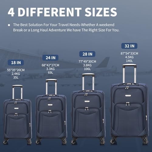 24" Medium Super Lightweight 4 Wheel Suitcase Luggage Expandable with Wheels Navy - Image 9