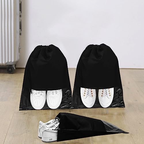GAOHAN 10 Pcs Travel Shoe Bag,Shoe Bags,Shoe Bags for Travel,Drawstring Non-Woven Shoes Storage Bags with Transparent Window for Daily and Travel Use(Black) - Image 5