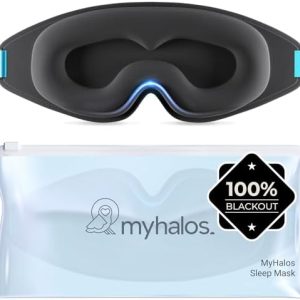 MyHalos 100% Blackout Sleep Masks for Women & Men - Zero Eye Pressure Eye Mask for Sleeping -Our Halo Sleep Mask Includes a Storage Pouch- Black Eye Mask for Travel or Blindfold