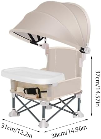 Baby Folding Dining Chair with Canopy and Removable Tray, Portable Baby Travel Seat Booster Toddler Dining Seat for Indoor Outdoor Camping Beach Lawn - Image 2