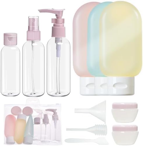 Travel Containers Kits,11 PCS Travel Accessories Leakproof Squeezable Travel Bottles Refillable Containers Kit with Bags for Cosmetic Shampoo Lotion Liquids