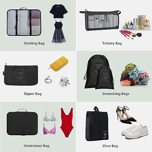 Packing Cubes for Suitcase,Lychico 9pcs Travel Luggage Packing Organizers Waterproof Travel Essentials Bag Clothes Shoes Storage Bags, Black - Image 5