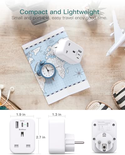 UK to European Plug Adapter with 3 USB Ports(2 USB C), EU Schuko Travel Adaptor for Germany France Spain Turkey Russia Iceland Greece Poland Portugal Austria Netherlands(Type E/F) - Image 4