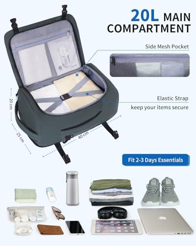 ECOHUB for Ryanair Cabin Bags 40x20x25, 20L Underseat Carry on Backpack with 14” Laptop Compartment, Water-Resistant Travel Hand Luggage Bag, Recycled Rucksack with Anti-Theft Pocket,Grey - Image 3