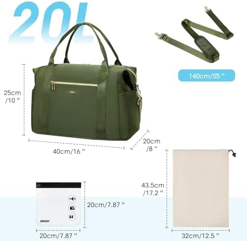 WANDF Cabin Bag - 40x20x25 Travel Bag with TSA Approved Quart Size and Shoes Bag, Ideal for Ryanair Airlines and Weekend Getaways - Dark Green (20L) - Image 7