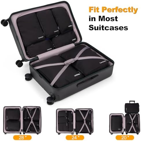 Compression Packing Cubes, Lumesner 8 Set Travel Packing Cubes for Carry on Suitcases, Compression Suitcase Organizers Bag Set & Travel Cubes (8-piece, Black) - Image 3