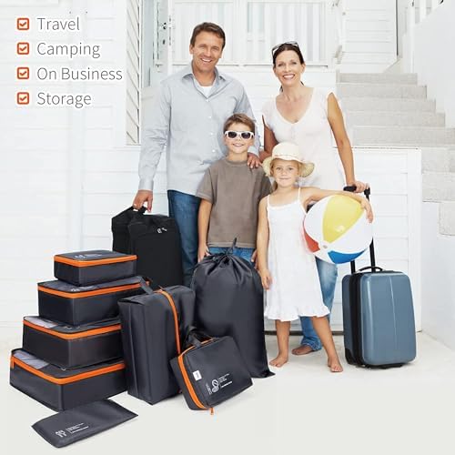 DIMJ Packing Cubes 8 Sets Travel Luggage Organizers for Suitcases Packing Organiser with Label Shoe Storage Bags Laundry Bag, Black - Image 7