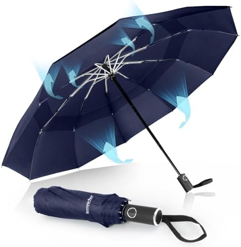 Umbrella Windproof Strong Large Compact - Wind Resistant Rain Umbrella Stand Lightweight Portable Auto Travel Umbrella Foldable Golf Umbrella for Men and Women