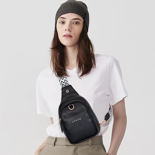 OSOCE Crossbody Bag for Women PU Sling Belt Bag Small Shoulder Chest Bag Purses with Adjustable Guitar Strap Phone Cable Hole Fanny Pack Cross Body Bags with for Ladies Travel Shopping. - Image 8